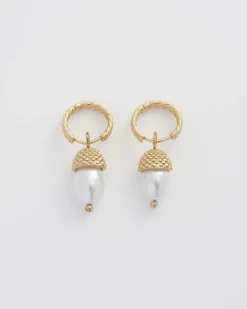 Earrings-Fable England Acorn Pearl Hoops