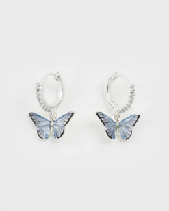 Silver Jewelry|Earrings-Fable England Blue Butterfly Silver Earrings