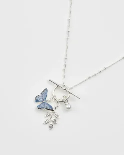 Silver Jewelry|Necklaces-Fable England Blue Butterfly Silver Necklace