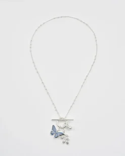 Silver Jewelry|Necklaces-Fable England Blue Butterfly Silver Necklace