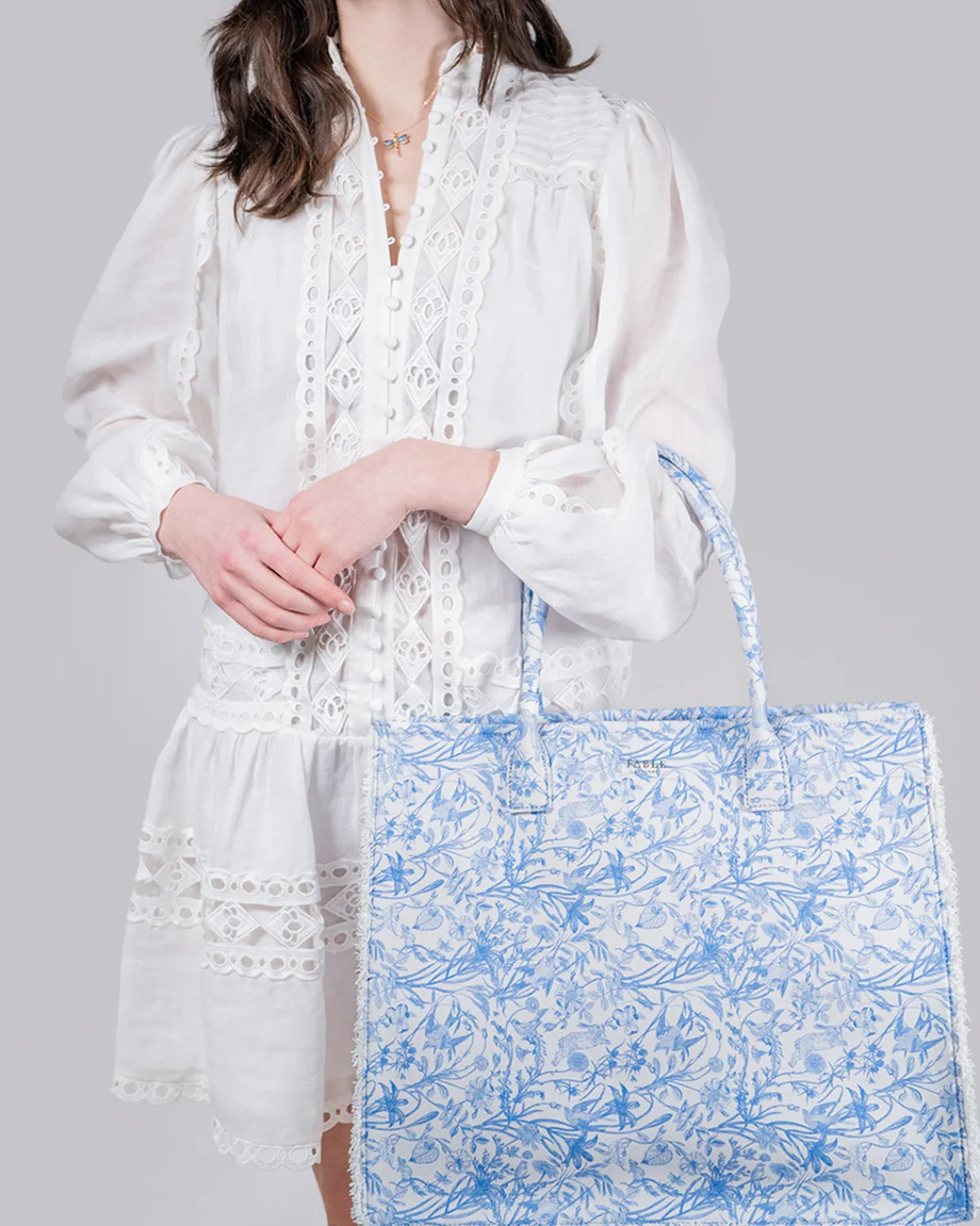 Shoulder Bags|Tote Bags-Fable England Bunny Blues Structured Tote