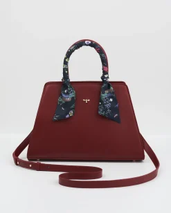 Cross Body Bags|Tote Bags-Fable England Burgundy Large Structured Tote