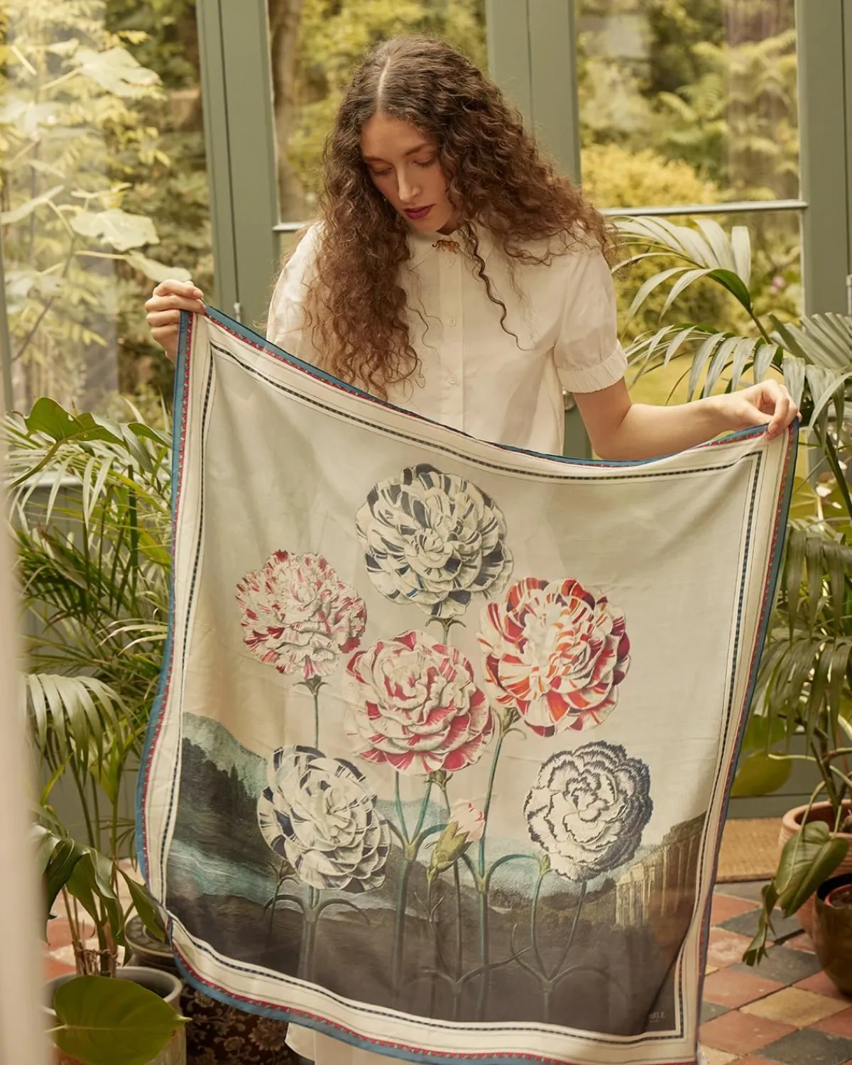 Square Scarves|Luxury Scarves-Fable England Carnations, Temple of Flora Large Square Scarf