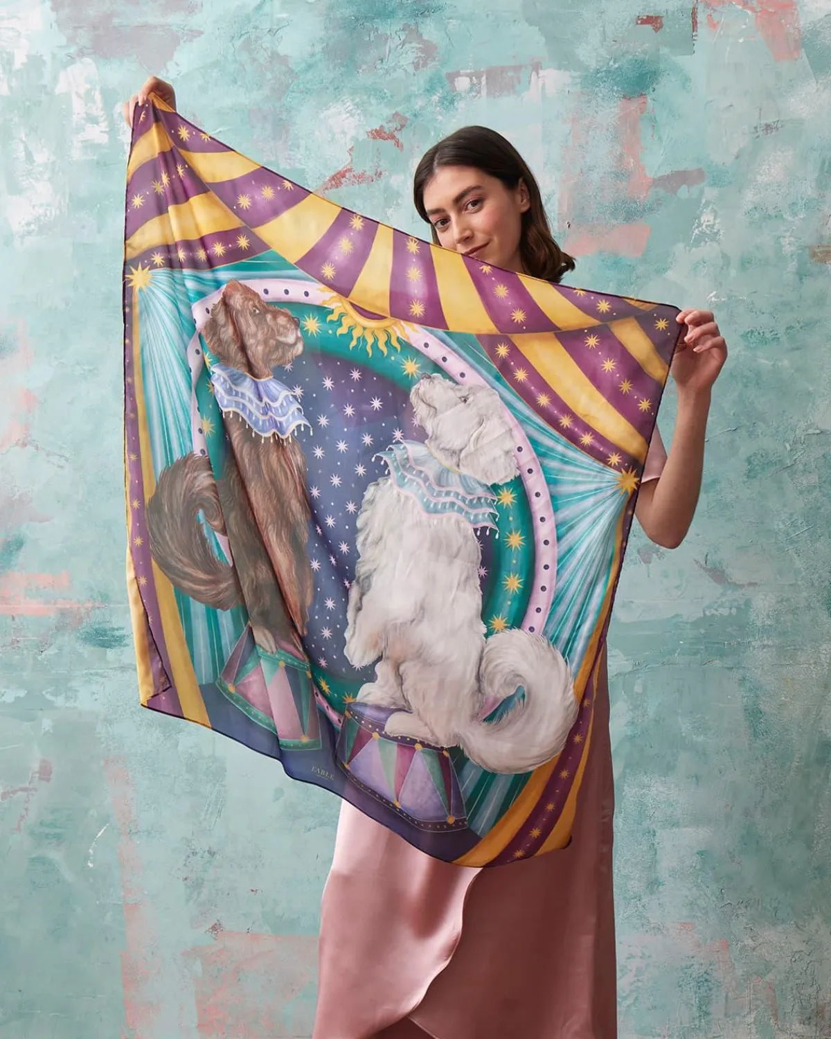 Luxury Scarves-Fable England Catherine Rowe Pet Portraits Doodle Silk Square Scarf