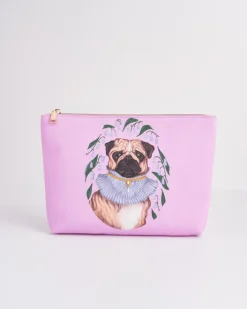 Pouches-Fable England Catherine Rowe Pet Portraits Pug Pink Cotton Pouch