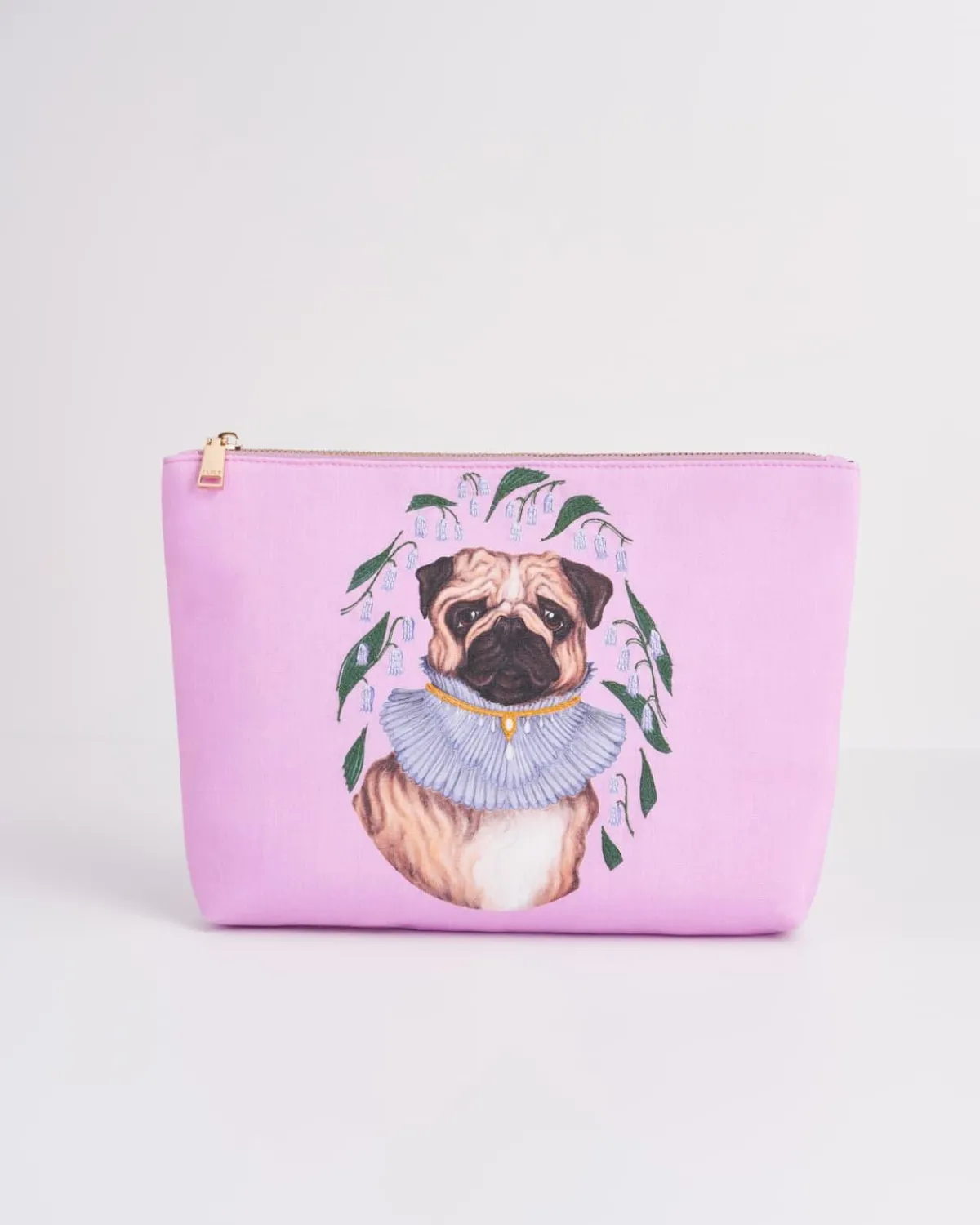 Pouches-Fable England Catherine Rowe Pet Portraits Pug Pink Cotton Pouch