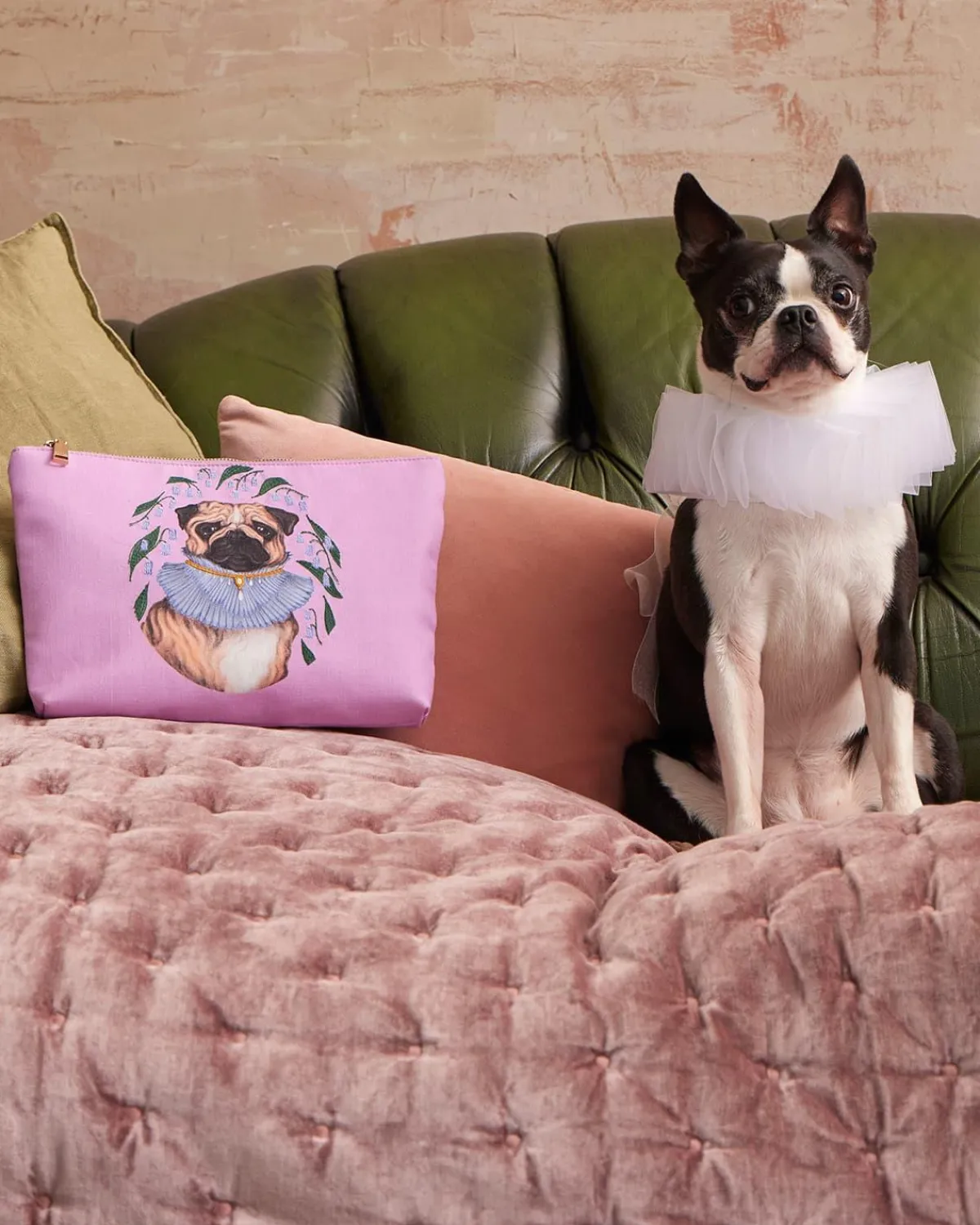 Pouches-Fable England Catherine Rowe Pet Portraits Pug Pink Cotton Pouch