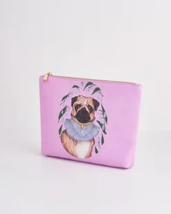 Pouches-Fable England Catherine Rowe Pet Portraits Pug Pink Cotton Pouch
