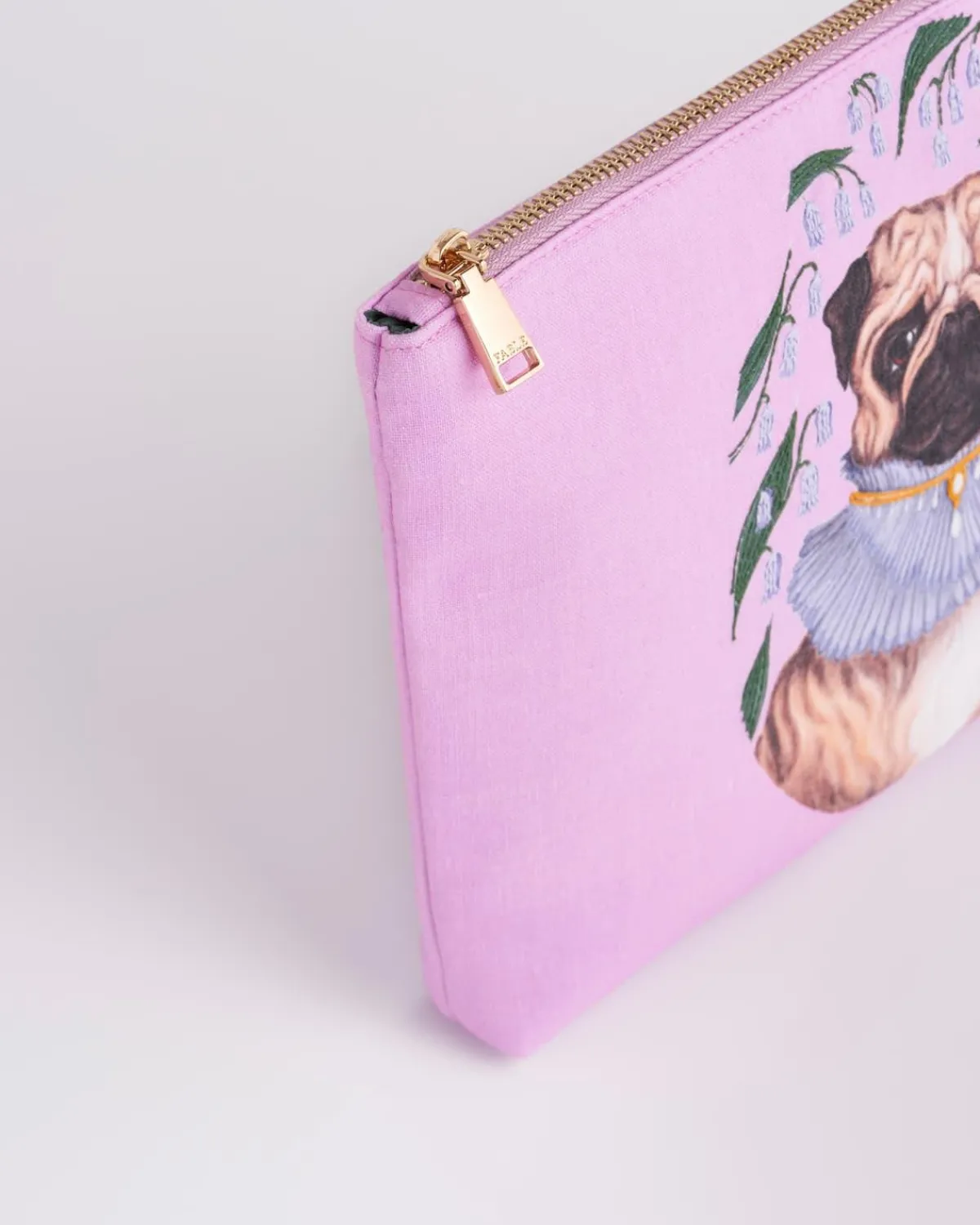 Pouches-Fable England Catherine Rowe Pet Portraits Pug Pink Cotton Pouch