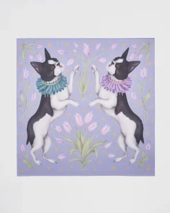 Square Scarves|Luxury Scarves-Fable England Catherine Rowe Pet Portraits Frenchie Lavender Silk Square Scarf