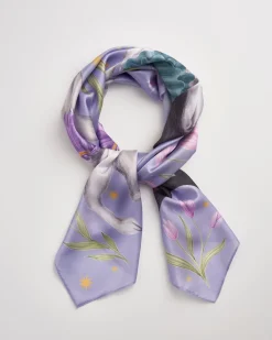 Square Scarves|Luxury Scarves-Fable England Catherine Rowe Pet Portraits Frenchie Lavender Silk Square Scarf
