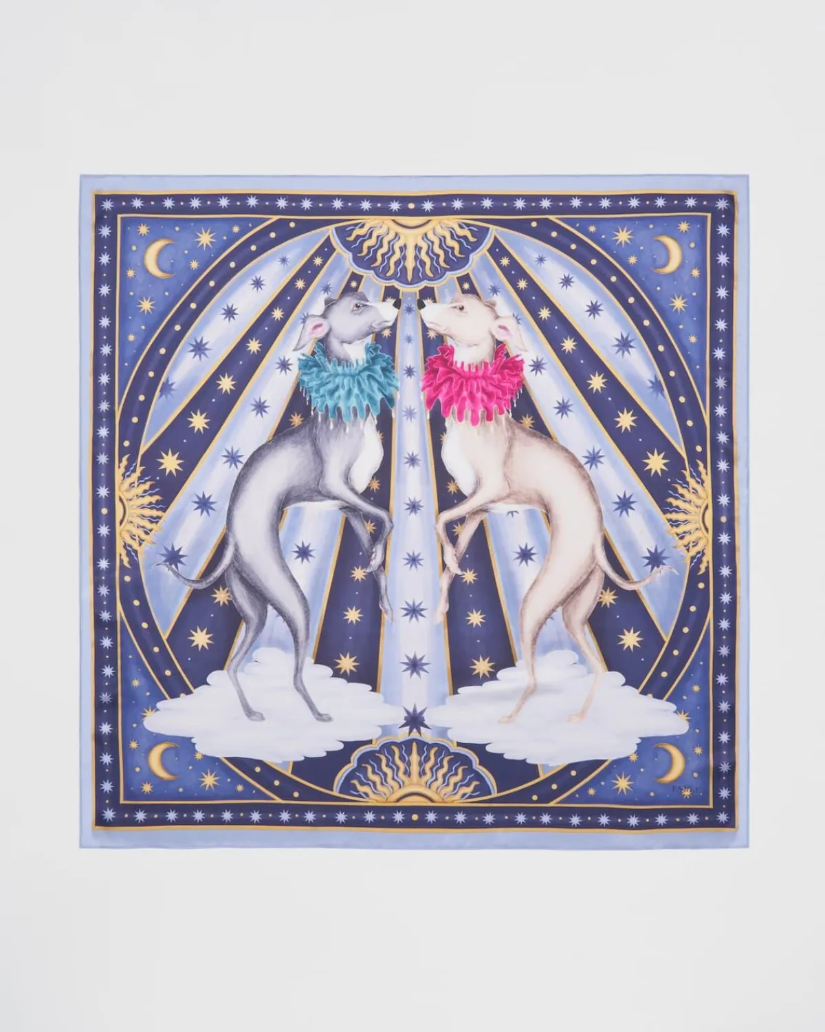 Luxury Scarves-Fable England Catherine Rowe Pet Portraits Whippet Blue Silk Square Scarf