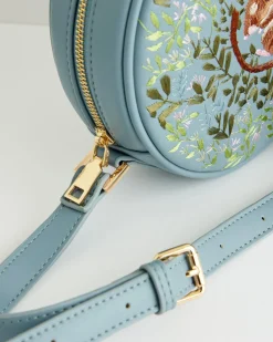 Cross Body Bags|Embroidered Bags-Fable England Chloe Circle Bag Embroidered Dormouse Blue