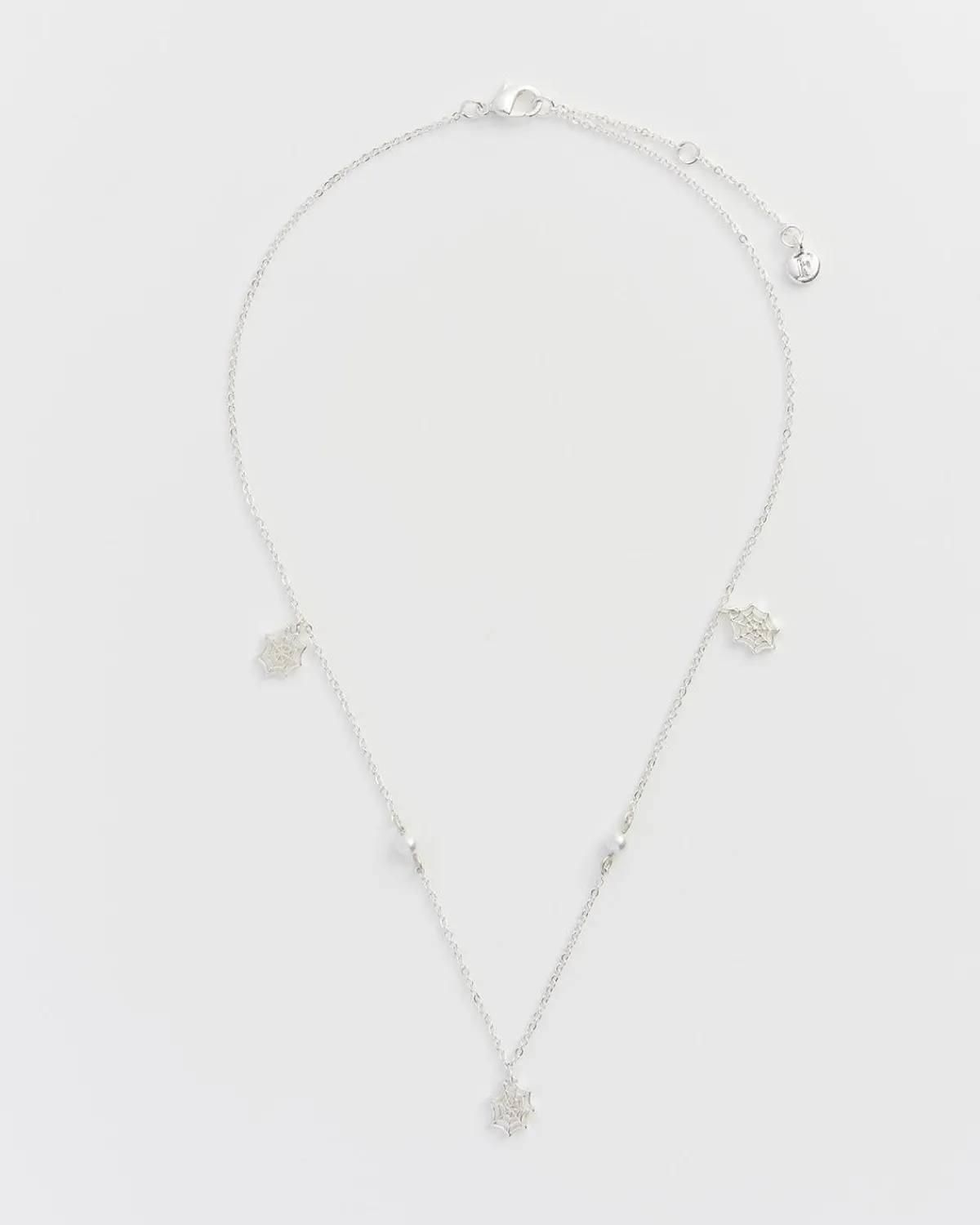 Silver Jewelry|Necklaces-Fable England Cobweb & Pearl Necklace Silver