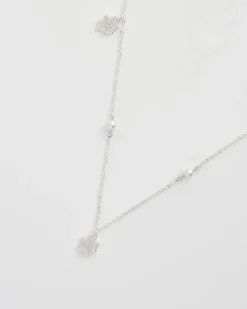 Silver Jewelry|Necklaces-Fable England Cobweb & Pearl Necklace Silver