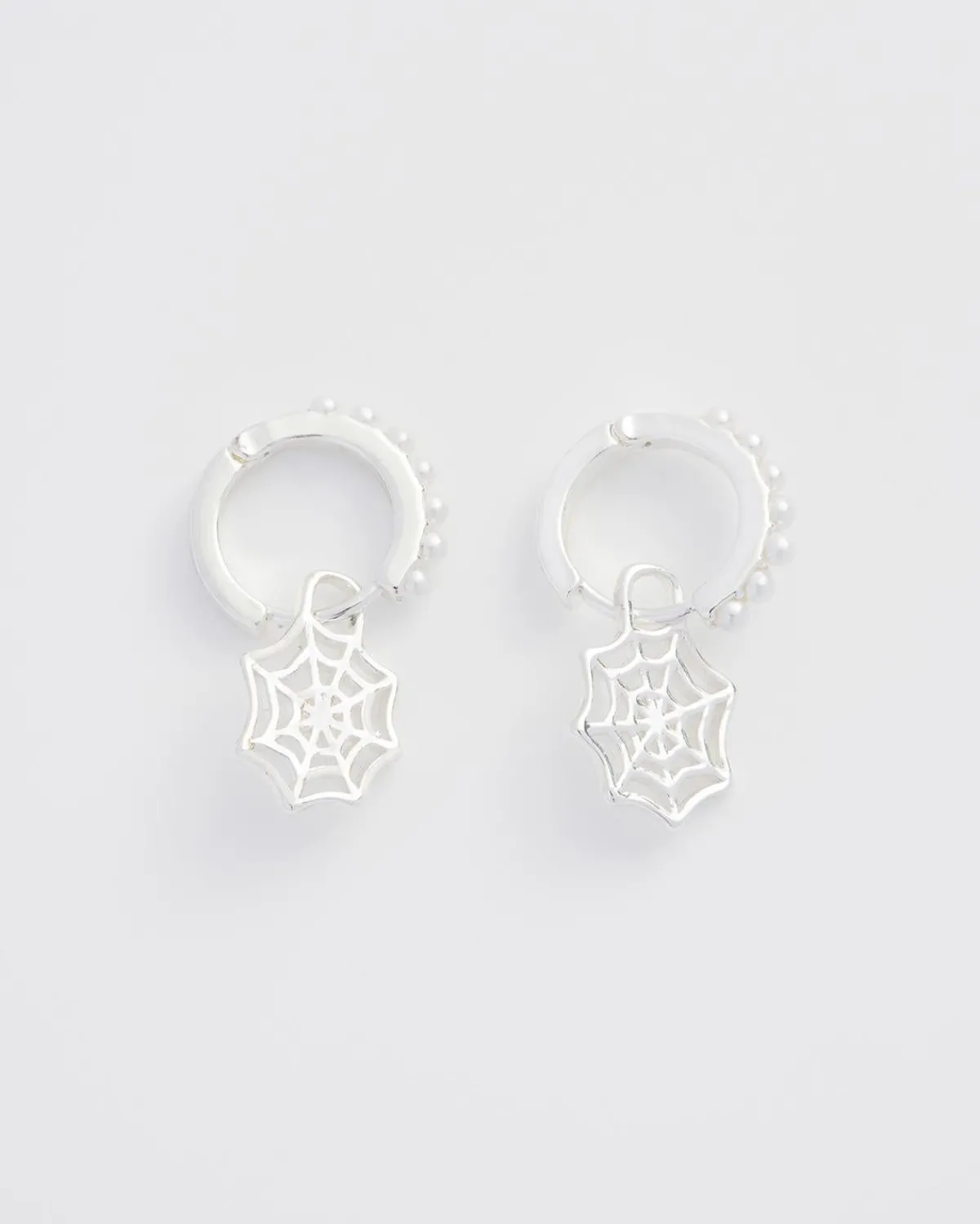 Silver Jewelry|Earrings-Fable England Cobweb Huggie Earrings Silver