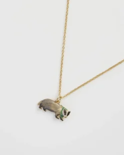 Necklaces-Fable England Cozy Badger Charm Necklace