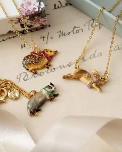 Necklaces-Fable England Cozy Badger Charm Necklace