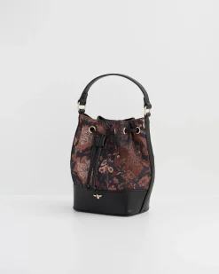 Cross Body Bags-Fable England Deco Bloom Black Bucket Purse