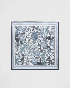 Square Scarves-Fable England Deco Bloom Blue Square Scarf