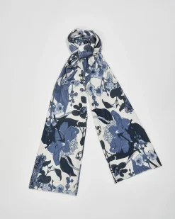 Winter Scarves-Fable England Deco Bloom Blue Velvet Scarf