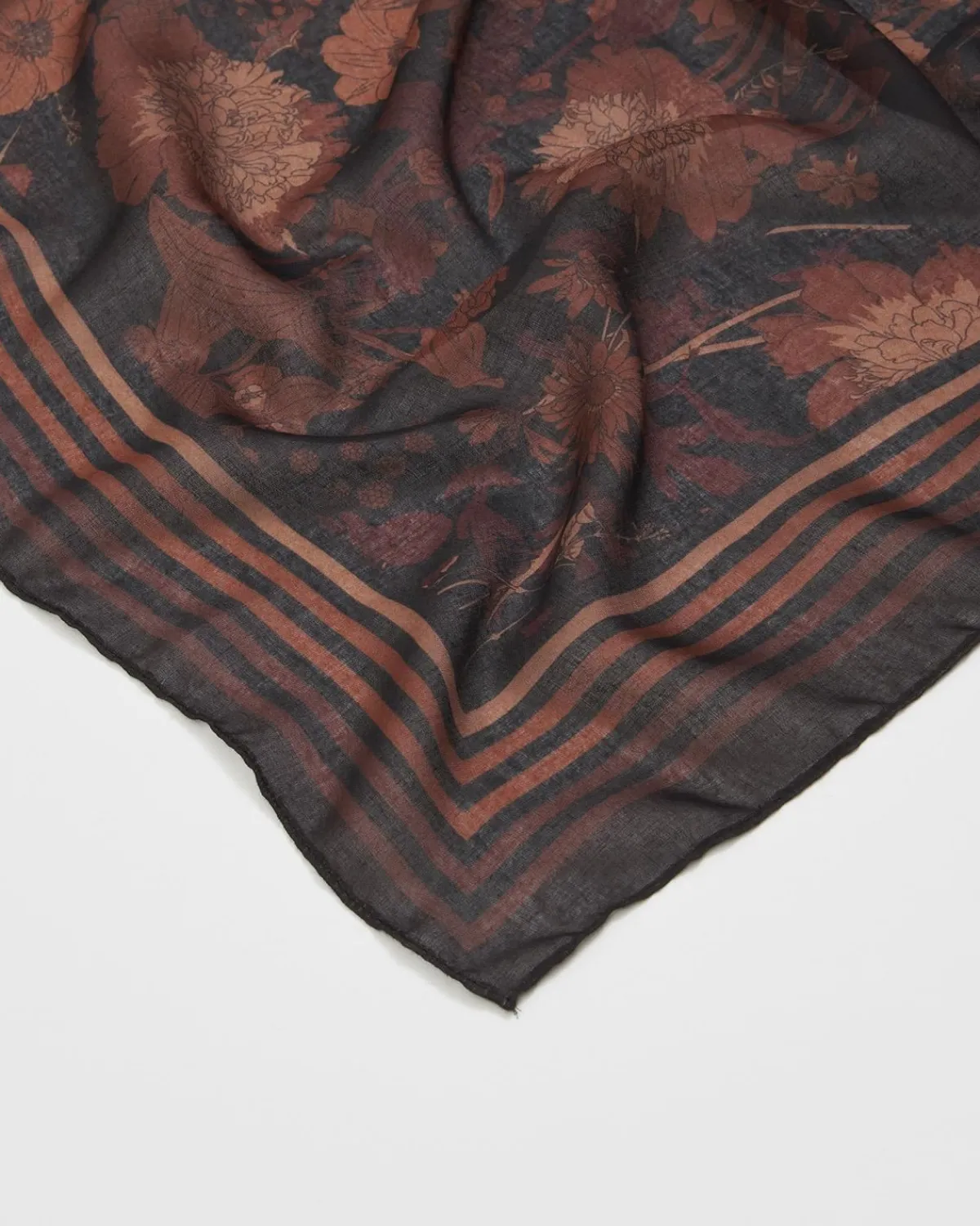 Winter Scarves-Fable England Deco Bloom Brown Midweight Scarf