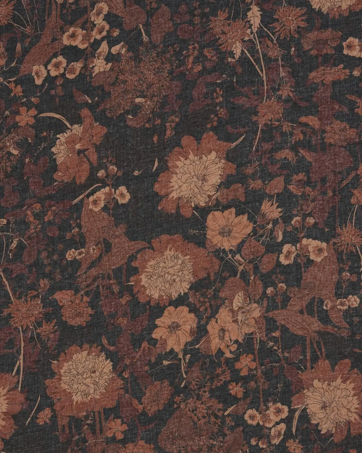 Winter Scarves-Fable England Deco Bloom Brown Midweight Scarf