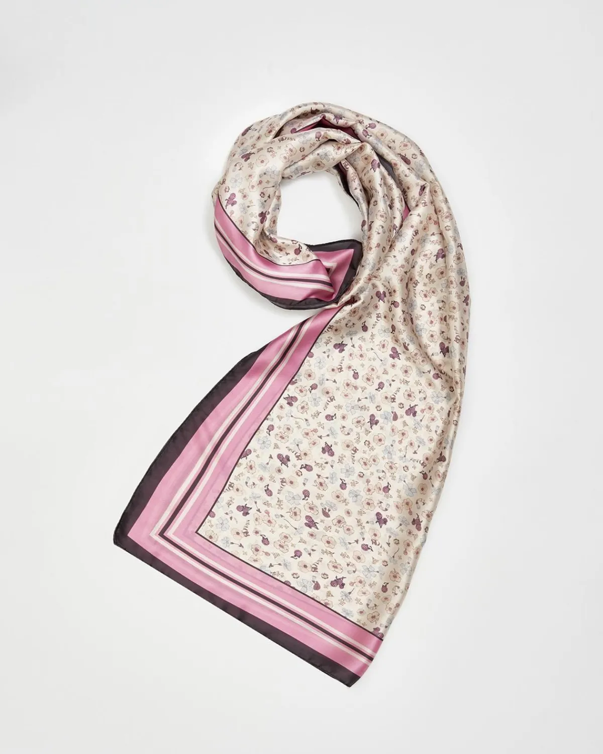 Lightweight Scarves-Fable England Deco Bloom Silky Lightweight Cream Scarf