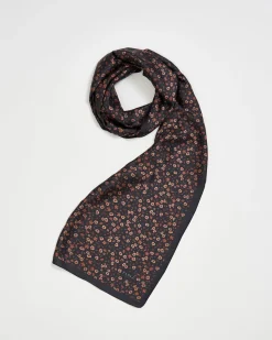 Lightweight Scarves-Fable England Deco Bloom Silky Lightweight Black Scarf