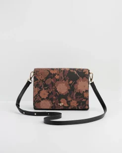 Cross Body Bags-Fable England Deco Blooms Black Foldover Purse