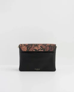 Cross Body Bags-Fable England Deco Blooms Black Foldover Purse
