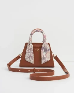 Cross Body Bags|Tote Bags-Fable England Deco Blooms Mini Tan Tote