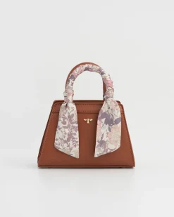 Cross Body Bags|Tote Bags-Fable England Deco Blooms Mini Tan Tote