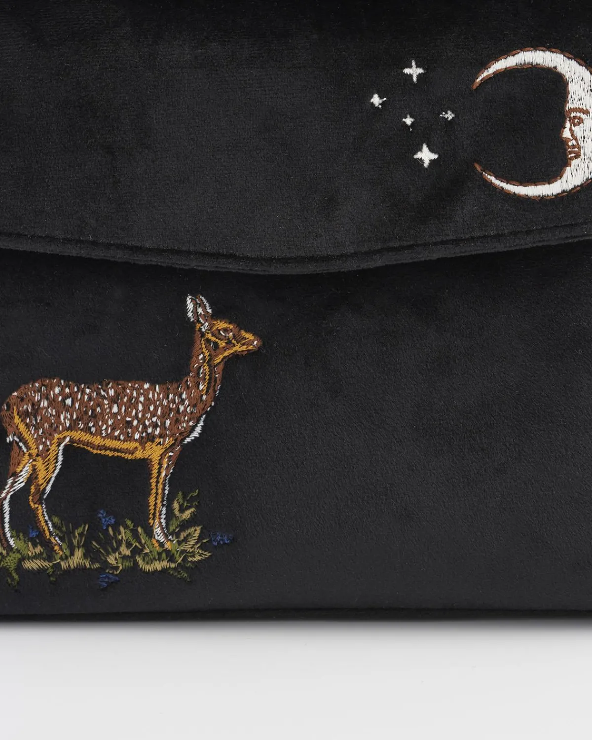 Bracelets & Bangles|Cross Body Bags-Fable England Deer & Moon Embroidered Black Velvet Tote