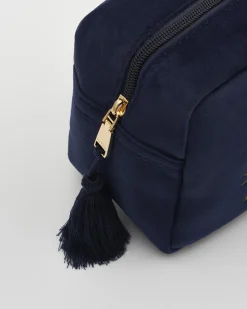Makeup Bags-Fable England Deer & Moon Embroidered Pouch Blueberry Velvet