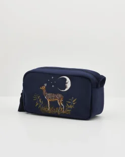 Makeup Bags-Fable England Deer & Moon Embroidered Pouch Blueberry Velvet