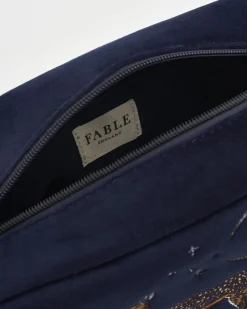 Makeup Bags-Fable England Deer & Moon Embroidered Pouch Blueberry Velvet