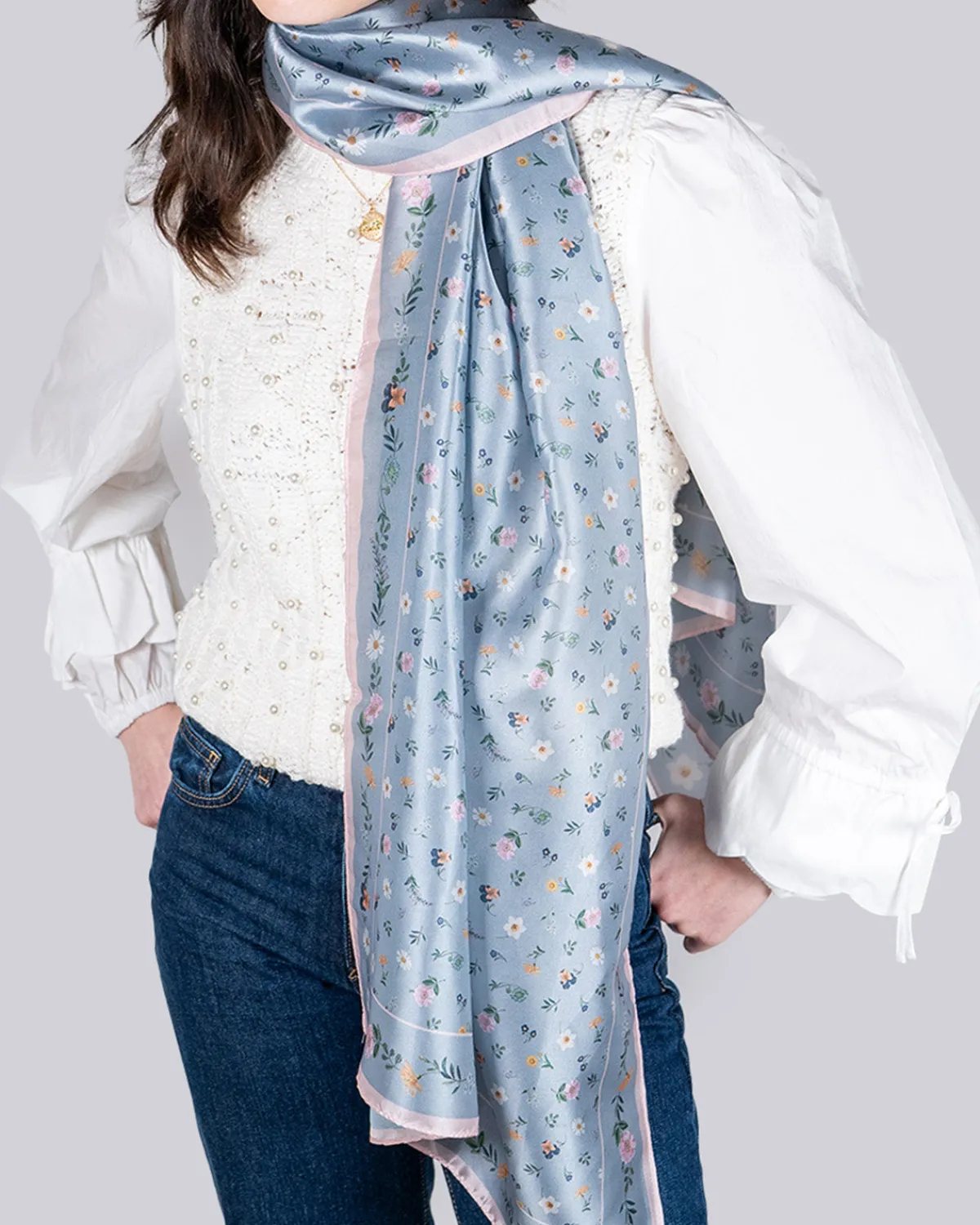 Lightweight Scarves-Fable England Ditsy Sprigs Silky Scarf