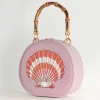 Clutch & Evening Bags|Tote Bags-Fable England Embroiderd Shell Lilac Bamboo Top Handle Bag