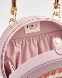 Clutch & Evening Bags|Tote Bags-Fable England Embroiderd Shell Lilac Bamboo Top Handle Bag