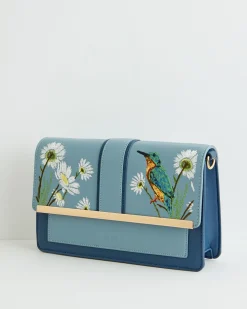 Embroidered Bags-Fable England Embroidered Kingfisher Blue Cross Body Bag