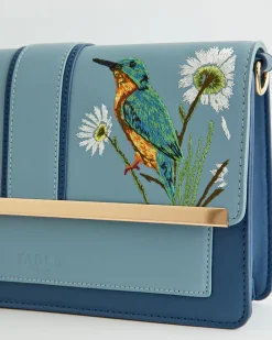 Embroidered Bags-Fable England Embroidered Kingfisher Blue Cross Body Bag