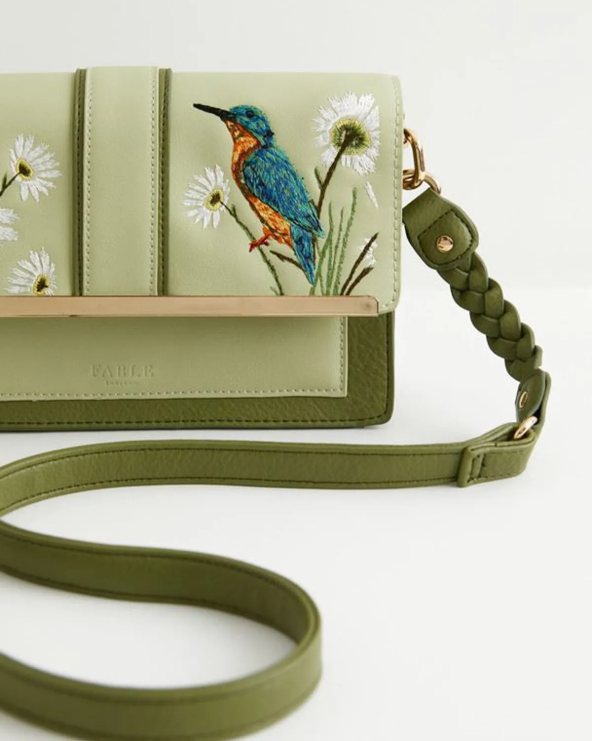 Cross Body Bags|Embroidered Bags-Fable England Embroidered Kingfisher Cross Body Bag