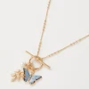 Necklaces-Fable England Enamel Blue Butterfly & Leaf Charm Necklace