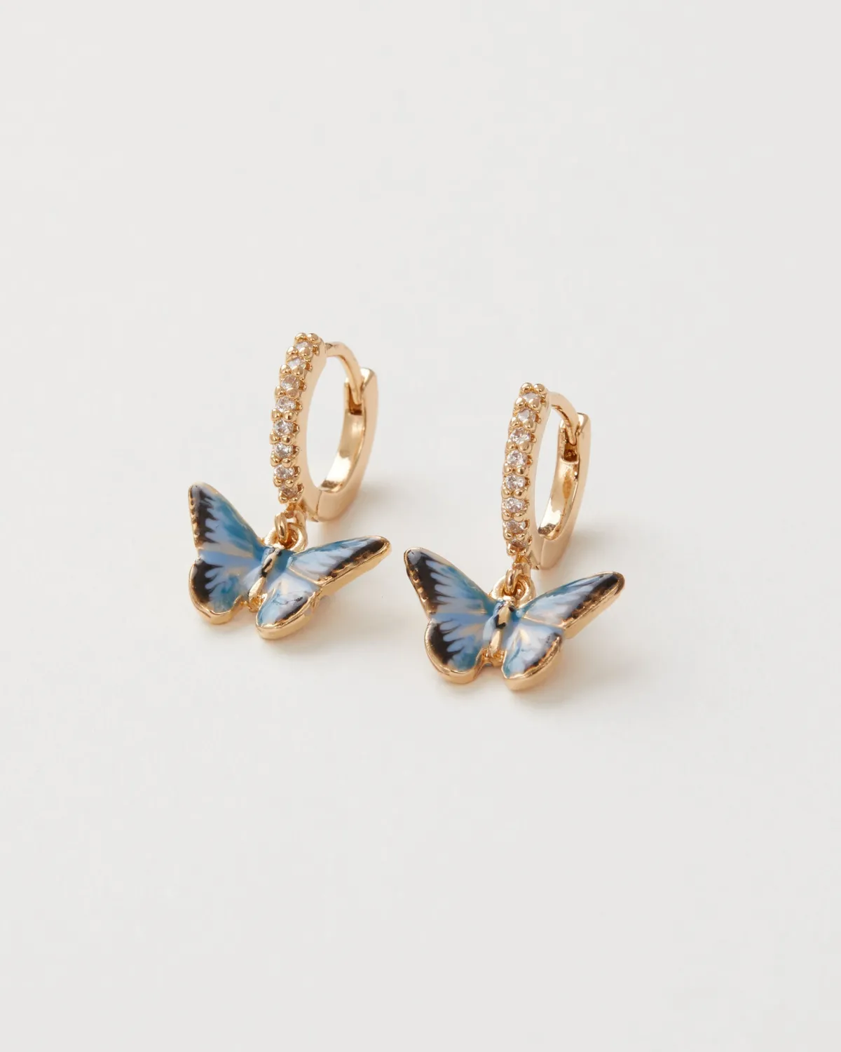 Earrings-Fable England Enamel Blue Butterfly Huggie Earrings