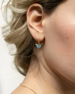 Earrings-Fable England Enamel Blue Butterfly Huggie Earrings