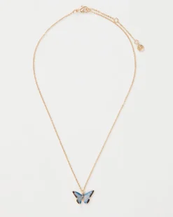 Necklaces-Fable England Enamel Blue Butterfly Short Necklace