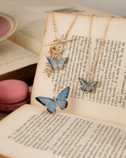 Necklaces-Fable England Enamel Blue Butterfly Short Necklace