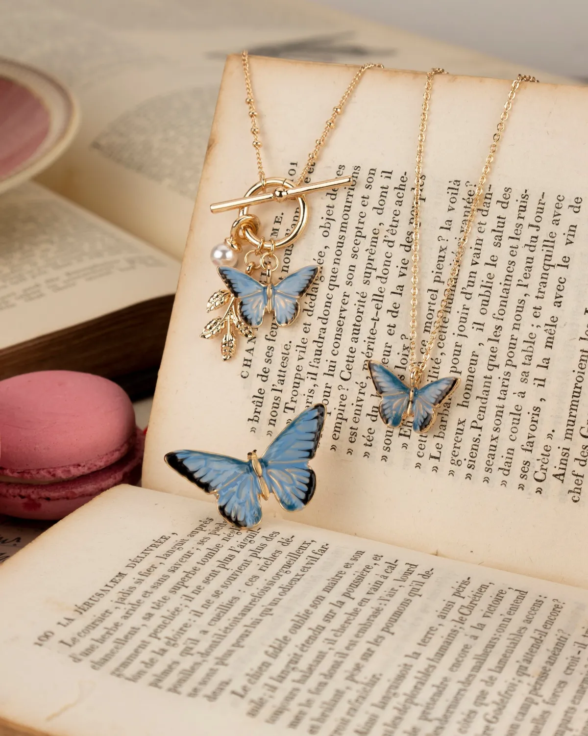 Necklaces-Fable England Enamel Blue Butterfly Short Necklace