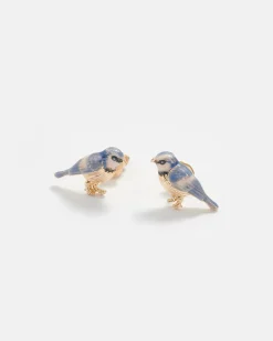 Earrings-Fable England Enamel Blue Tit Stud Earrings